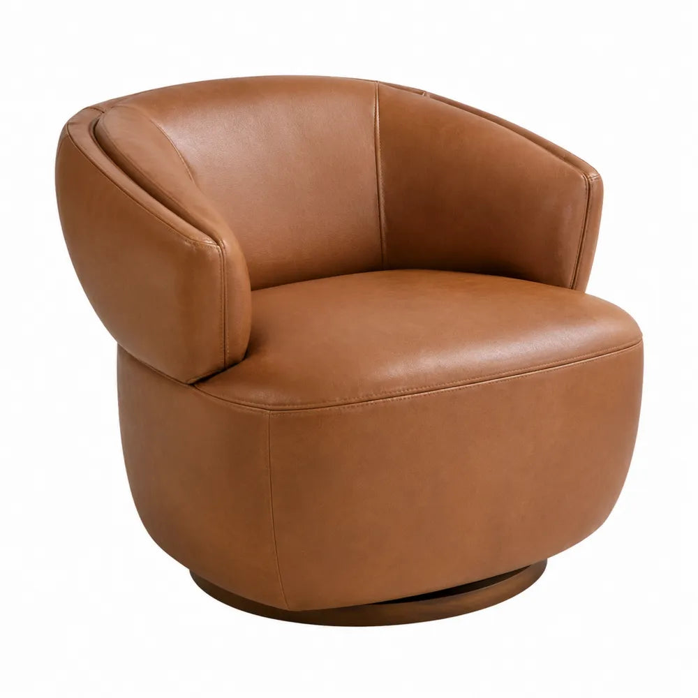 Poltrona girevole in pelle sintetica marrone, dimensioni 80x75x70 cm