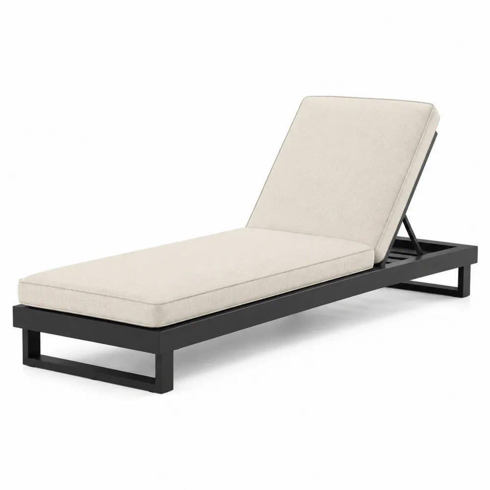 Chaise longue da esterno in alluminio con cuscino in tessuto crema