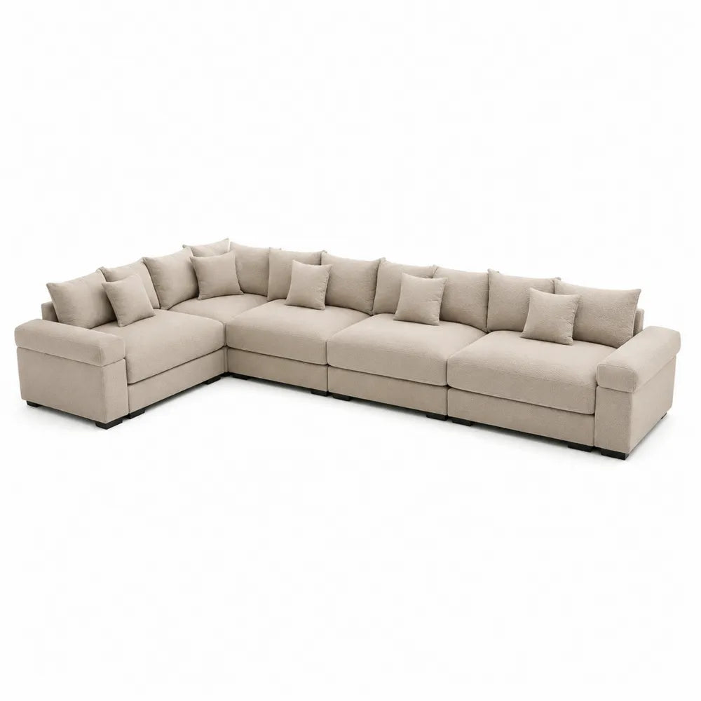 Divano angolare modulare in tessuto lino beige, 300x200x90 cm