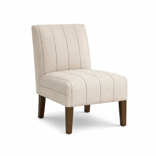 Sedia in tessuto poliestere crema con gambe in legno