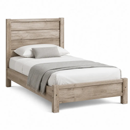 Letto singolo in legno di quercia naturale con cuscini