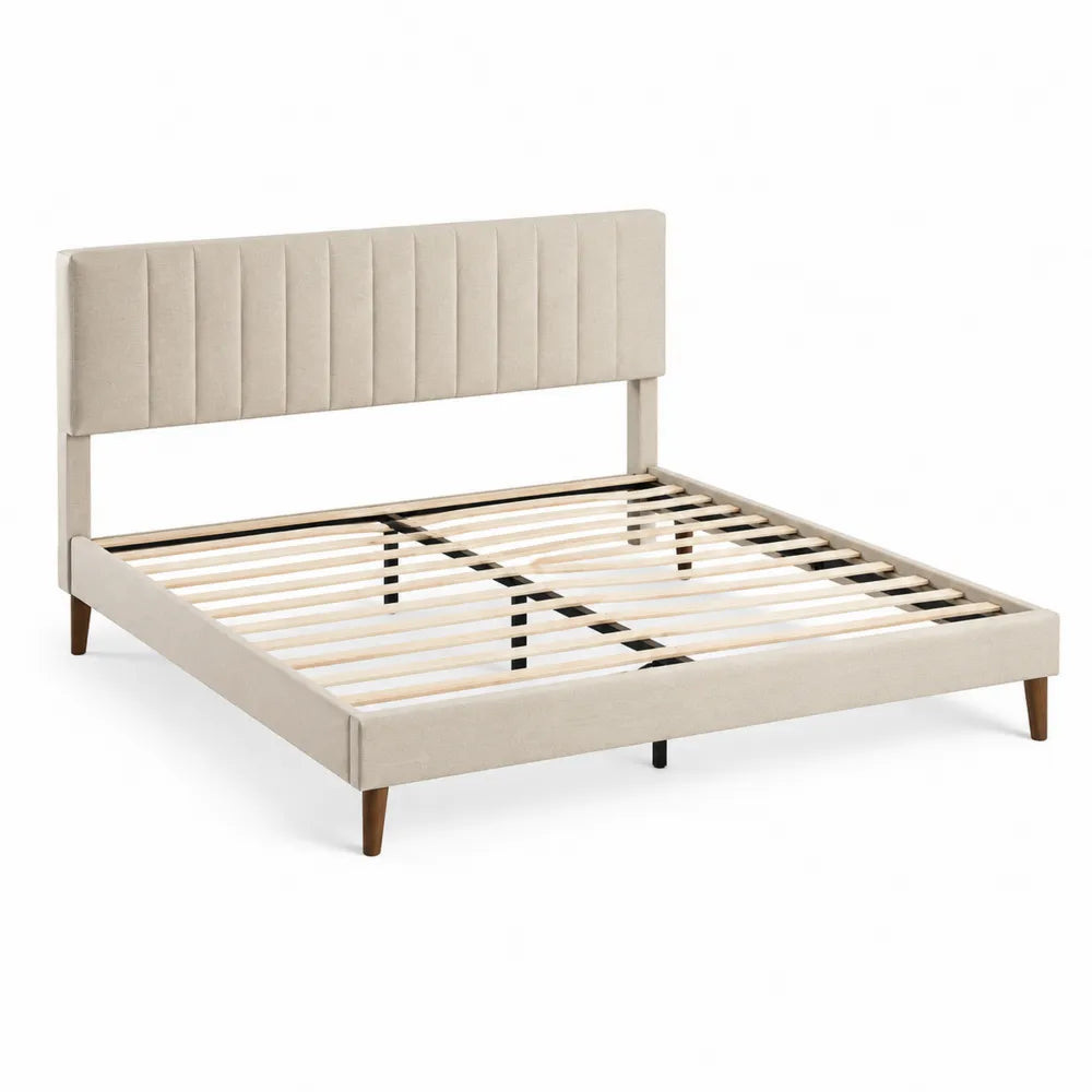 Letto matrimoniale in legno e tessuto poliestere beige 200x160 cm