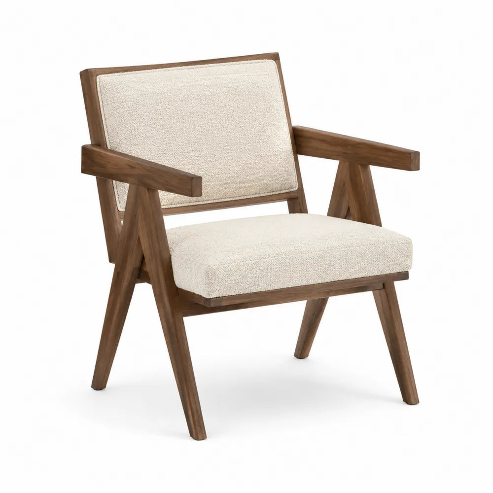Poltrona in legno e tessuto Colore beige