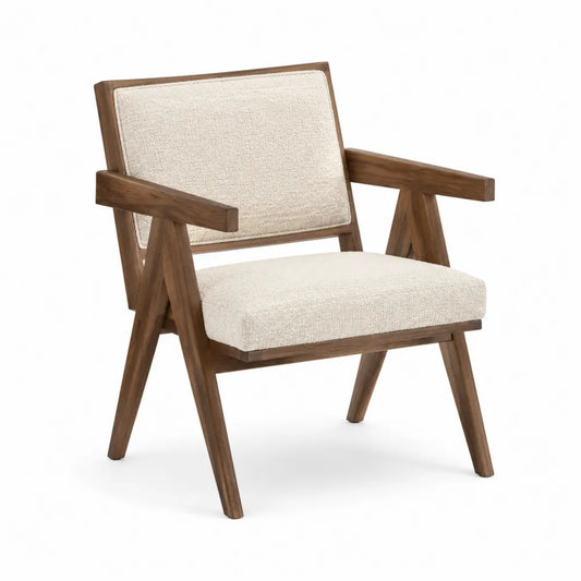 Poltrona in legno e tessuto Colore beige
