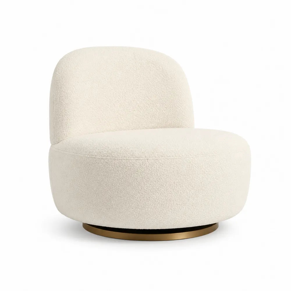 Poltrona girevole in metallo e bouclé crema